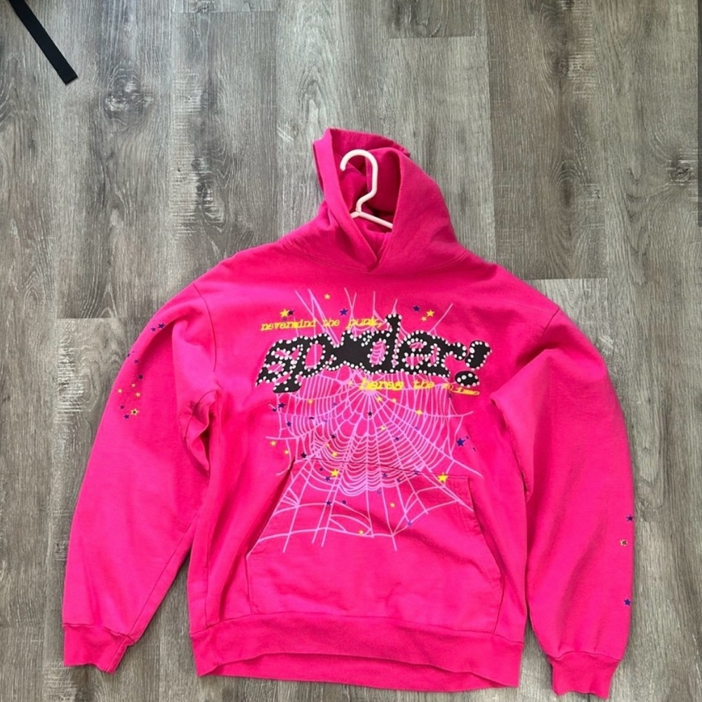 Pink Graphic Hoodie with Spider Web Design